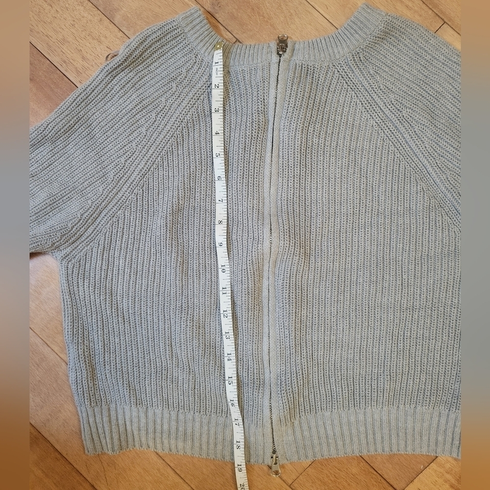 Grey Ribbed Zip Front Cardigan Size M - Picture 3 of 5